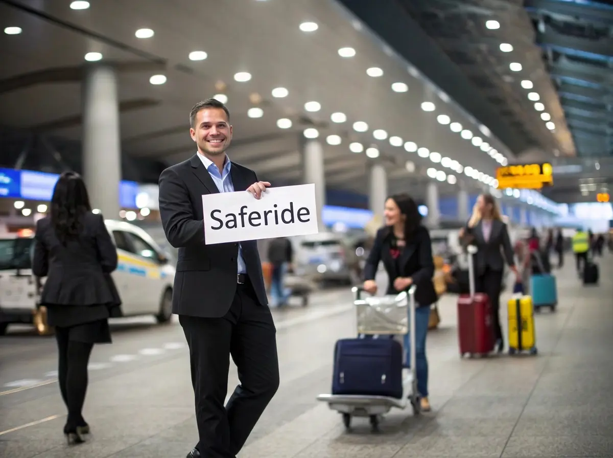 נציג saferide ממתין באולם נחיתות בשדה תעופה